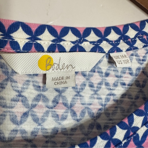 Boden Diamond Pattern Scoop Neck 3/4 Sleeve Cotton Nightgown Size 10R - Picture 3 of 8